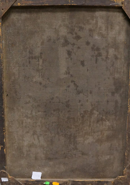 Back of weathered dark brown canvas for Oil painting Flowers in a vase