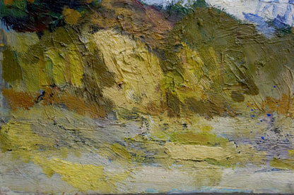 Oil painting At home: textured impasto in earthy yellows and greens