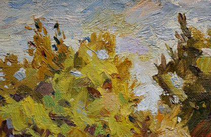 Oil painting of vibrant yellow green forest foliage by Turovsky Mikhail Saulovich