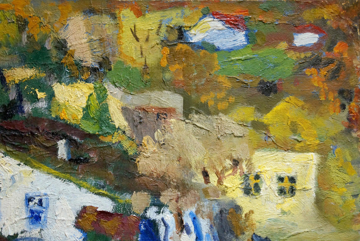 Impasto oil painting of autumn village scene for Oil painting At home