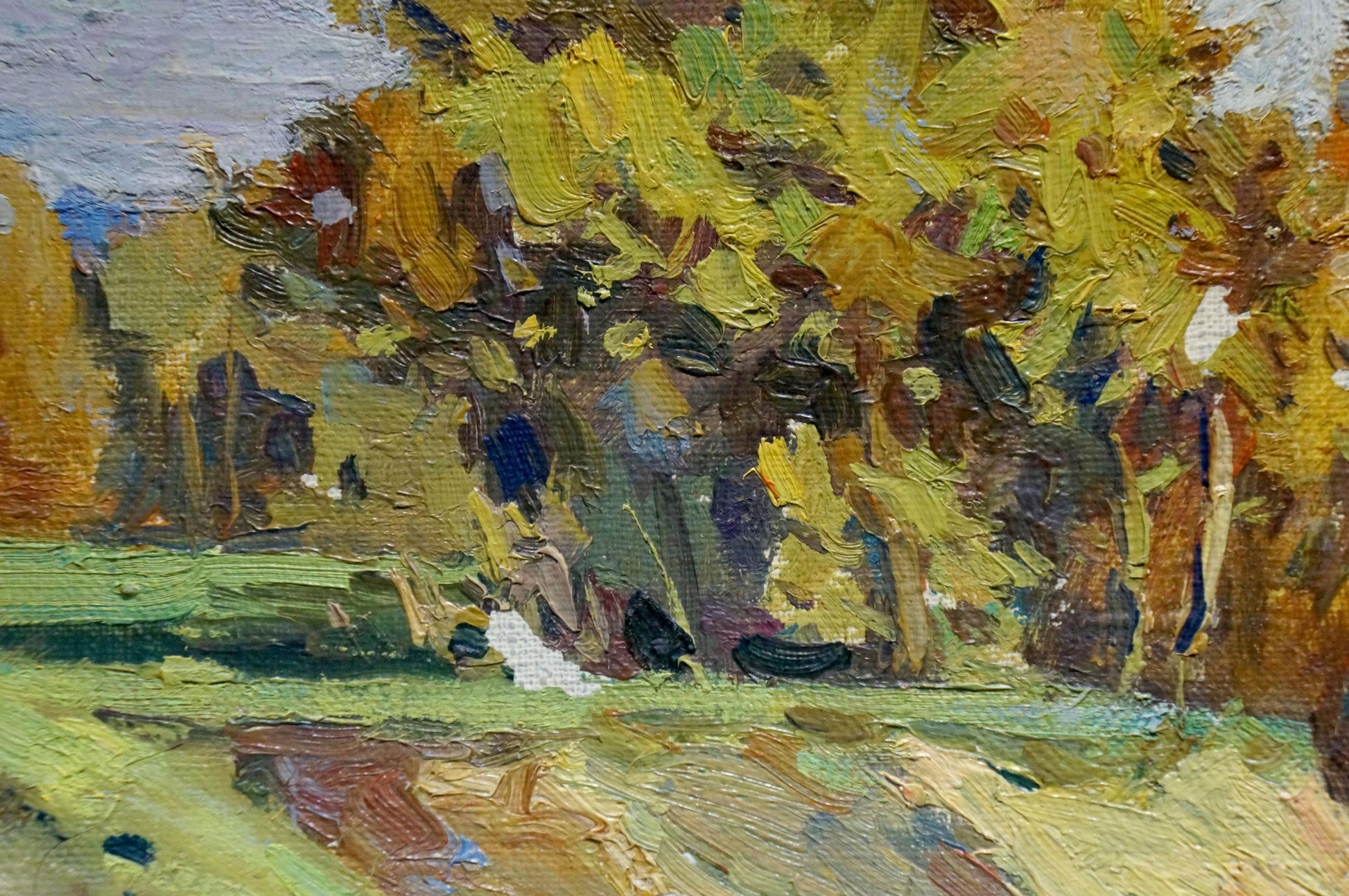 Vibrant impressionistic oil painting by Turovsky Mikhail Saulovich, autumn forest landscape