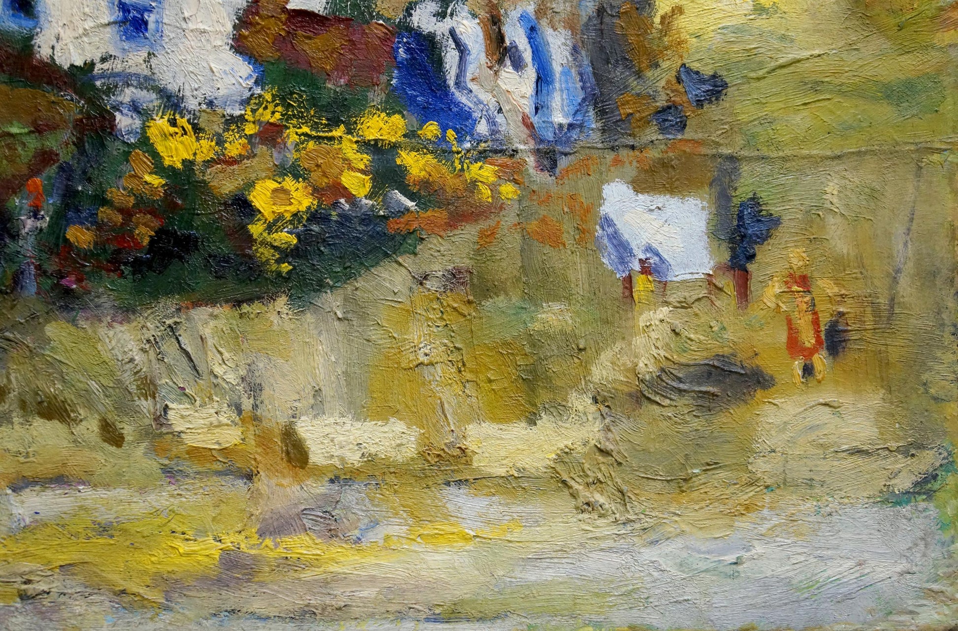 Oil painting At home: vibrant impressionist yellow flowers in earthy tones
