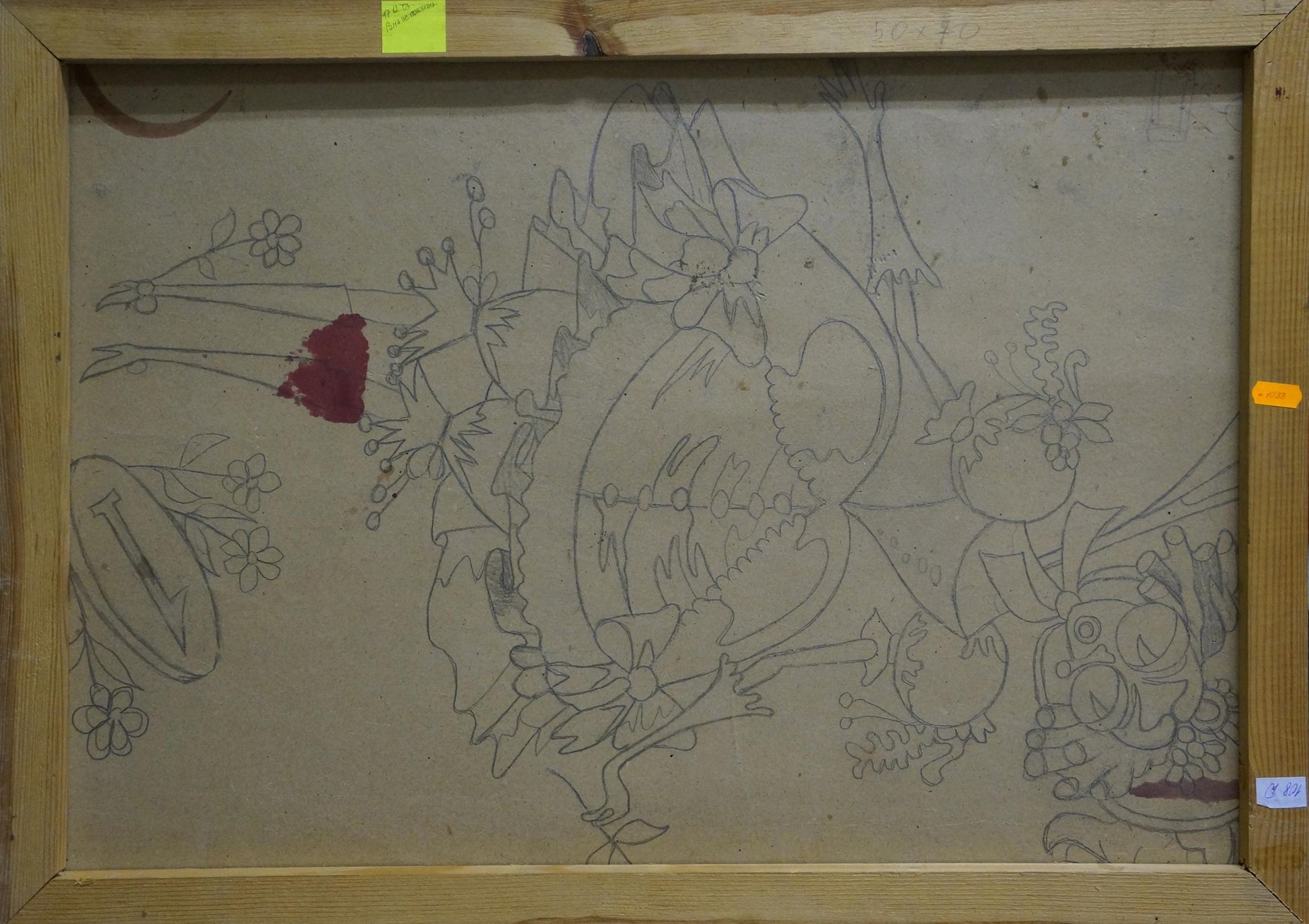 Oil painting At home sketch on beige canvas in light wood frame
