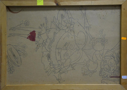 Oil painting At home sketch on beige canvas in light wood frame