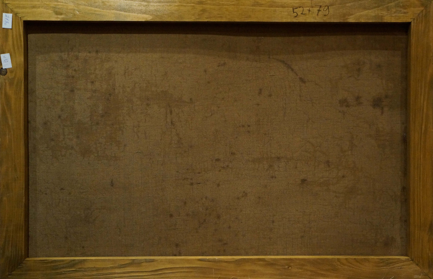Back of wooden-framed Oil painting Evening sunset with brown textured surface