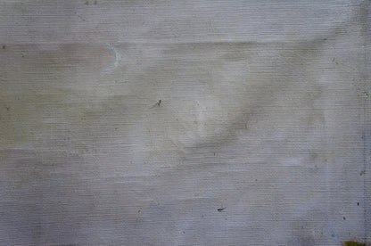 Back of oil painting Landscape Stavropol artist with worn light gray fabric texture