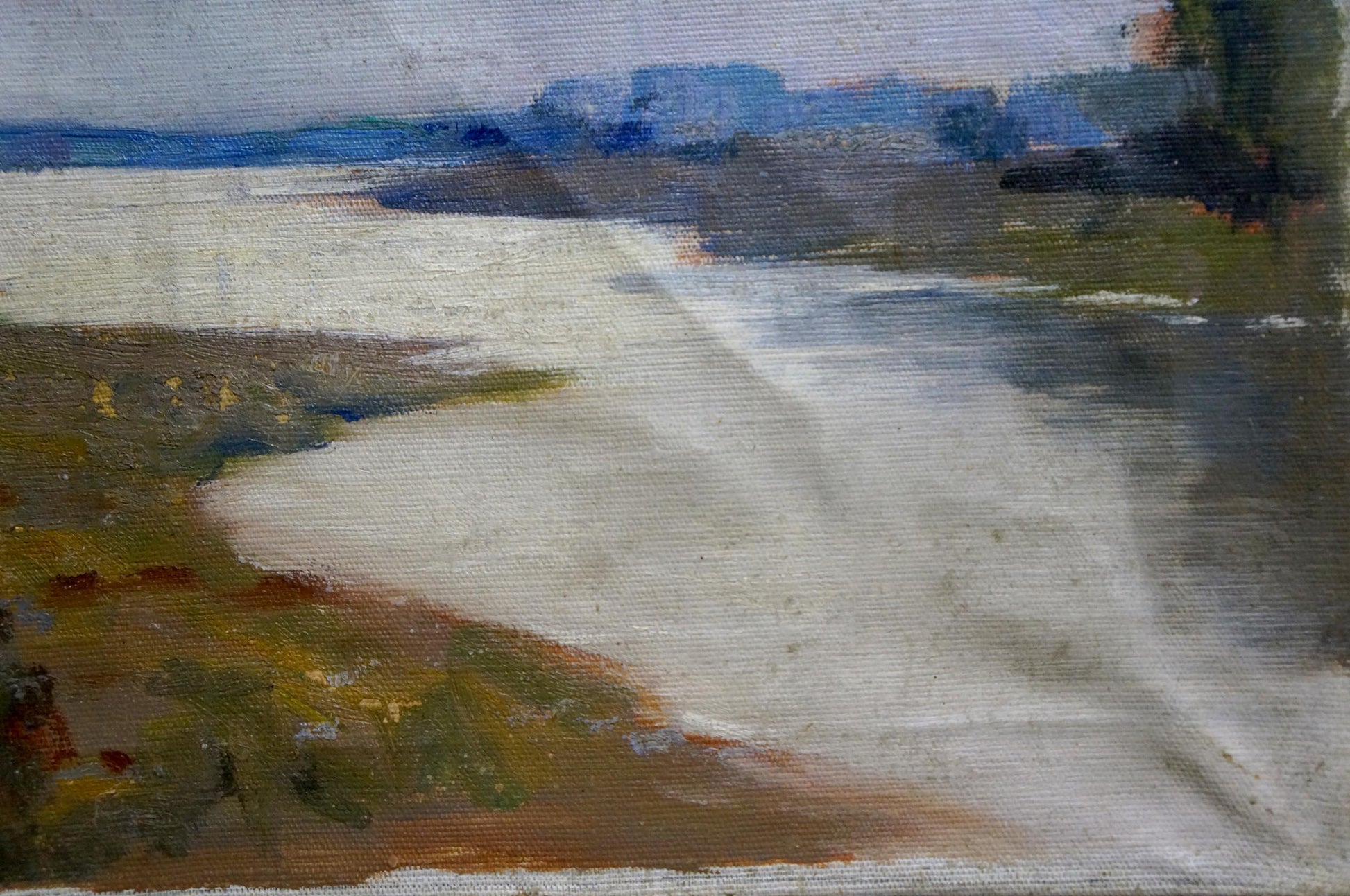 Oil painting landscape by Stavropol artist: serene river in muted tones