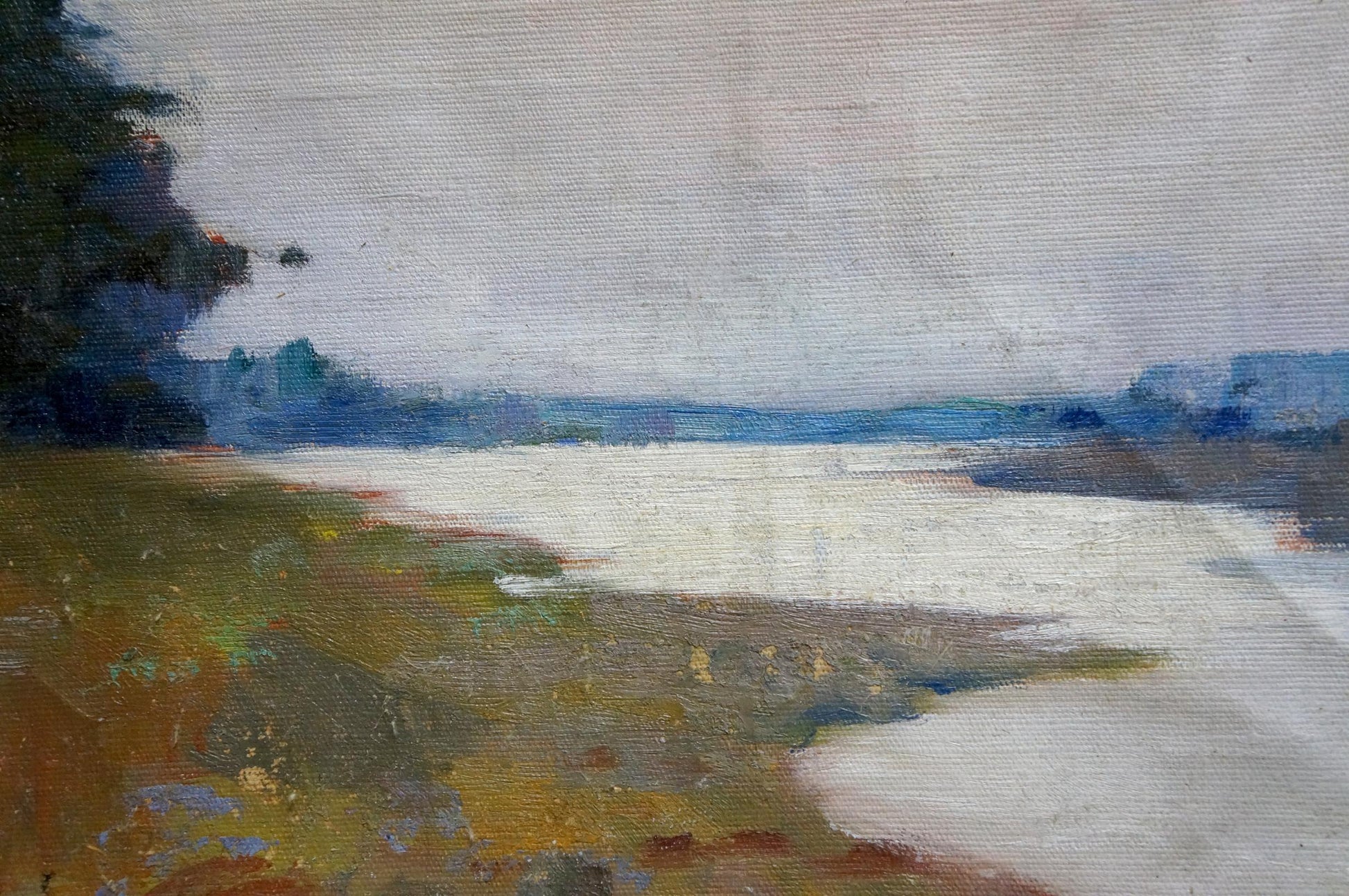 Impressionistic oil painting of tranquil Stavropol river landscape