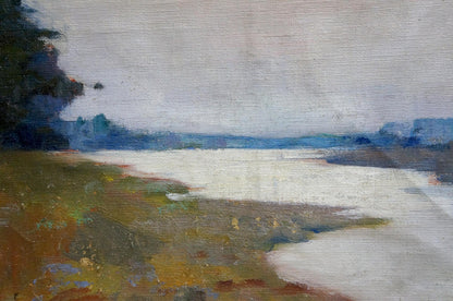 Impressionistic oil painting of tranquil Stavropol river landscape