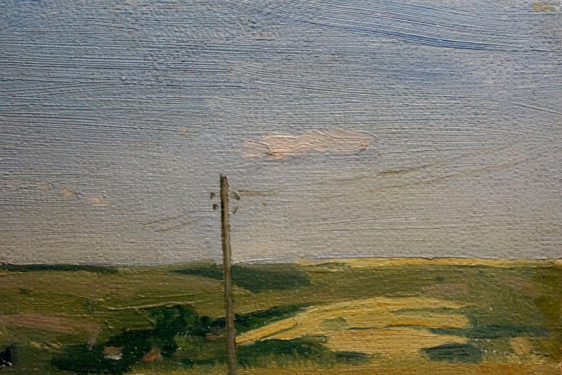 Oil painting Way home by Trokhimenko Karp Demyanovich: weathered pole in fields