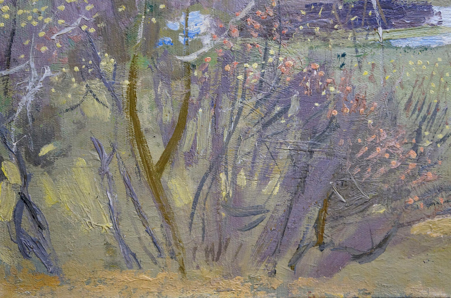 Oil painting of textured forest landscape field with grasses and wildflowers by Zaretsky Victor Ivanovich