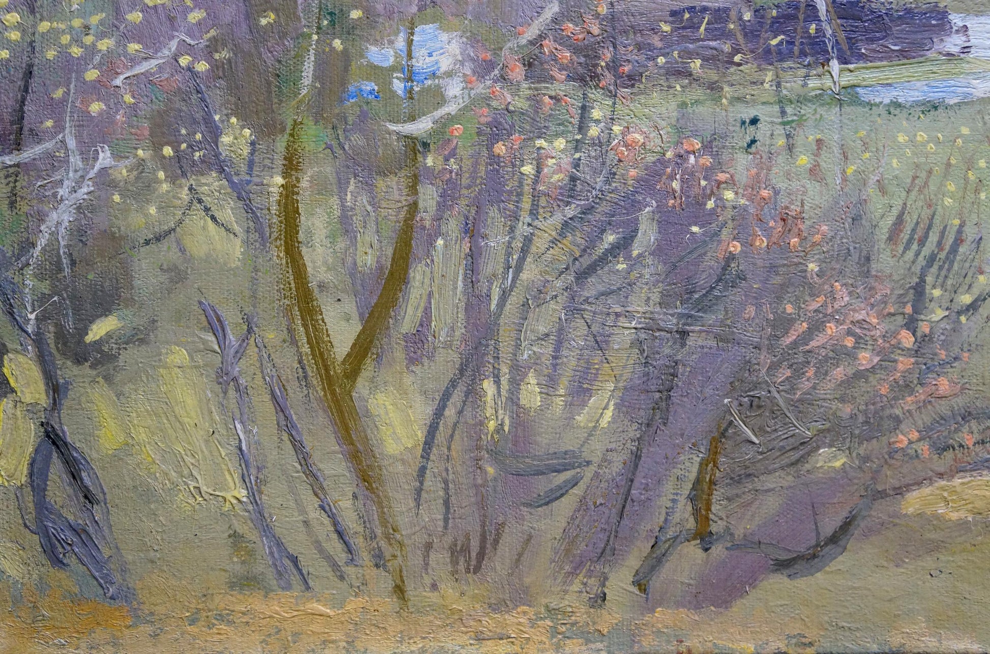 Oil painting of textured forest landscape field with grasses and wildflowers by Zaretsky Victor Ivanovich