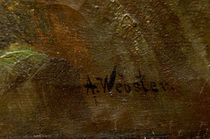 Back of oil painting Lonely house in the forest by A. Webster with black ink a. signature