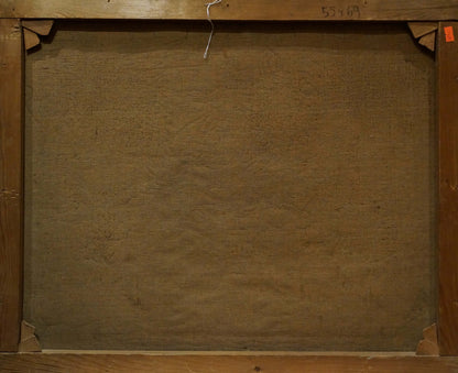 Back of wooden-framed oil painting Lonely house in the forest by A. Webster
