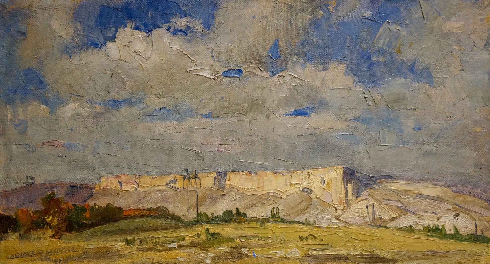 Oil painting Landscape Pozdeev Sergey: impressionistic cliffs under vast cloudy sky