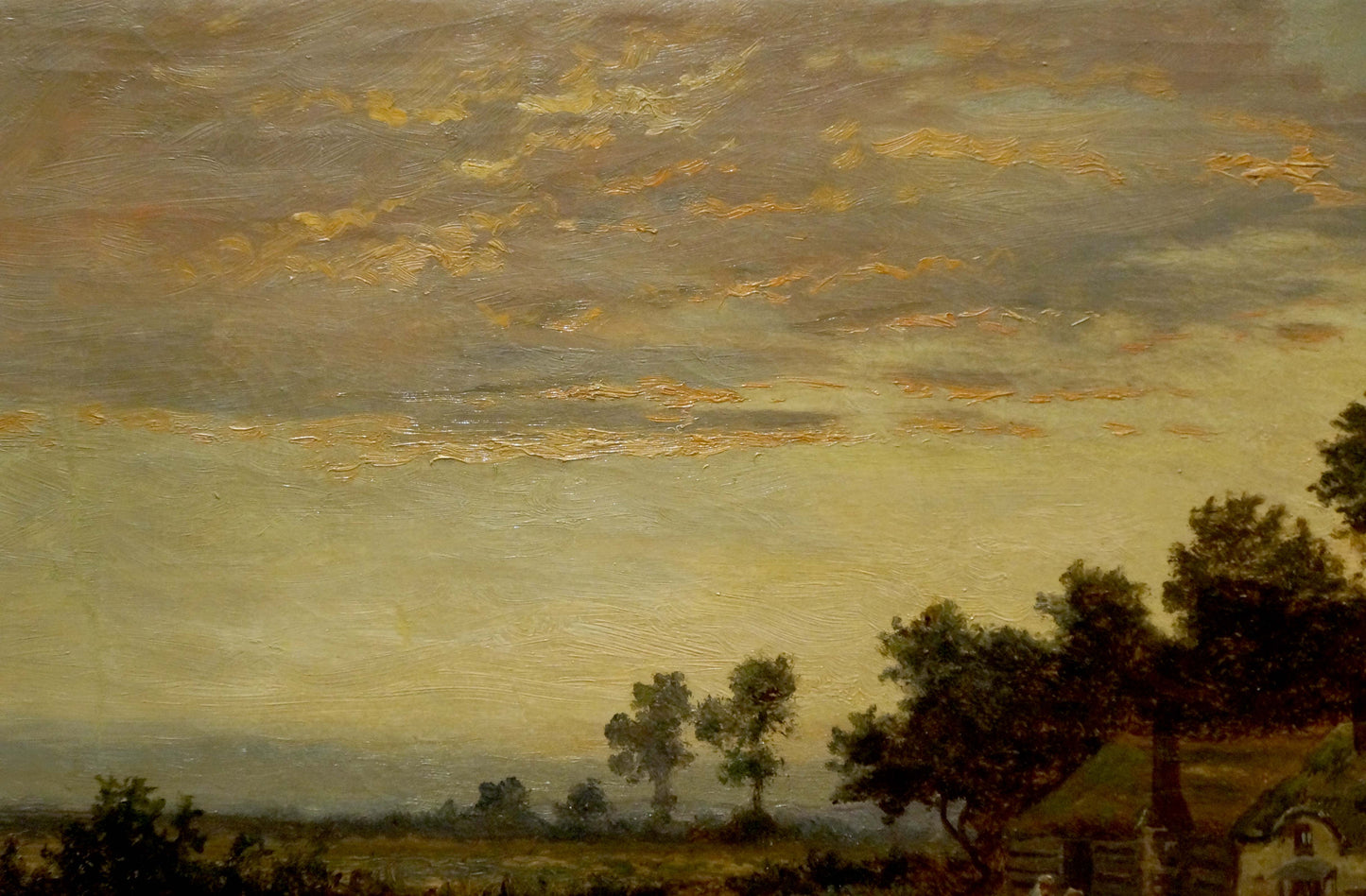 Oil painting Evening in the Village by B. Sherrin serene countryside scene