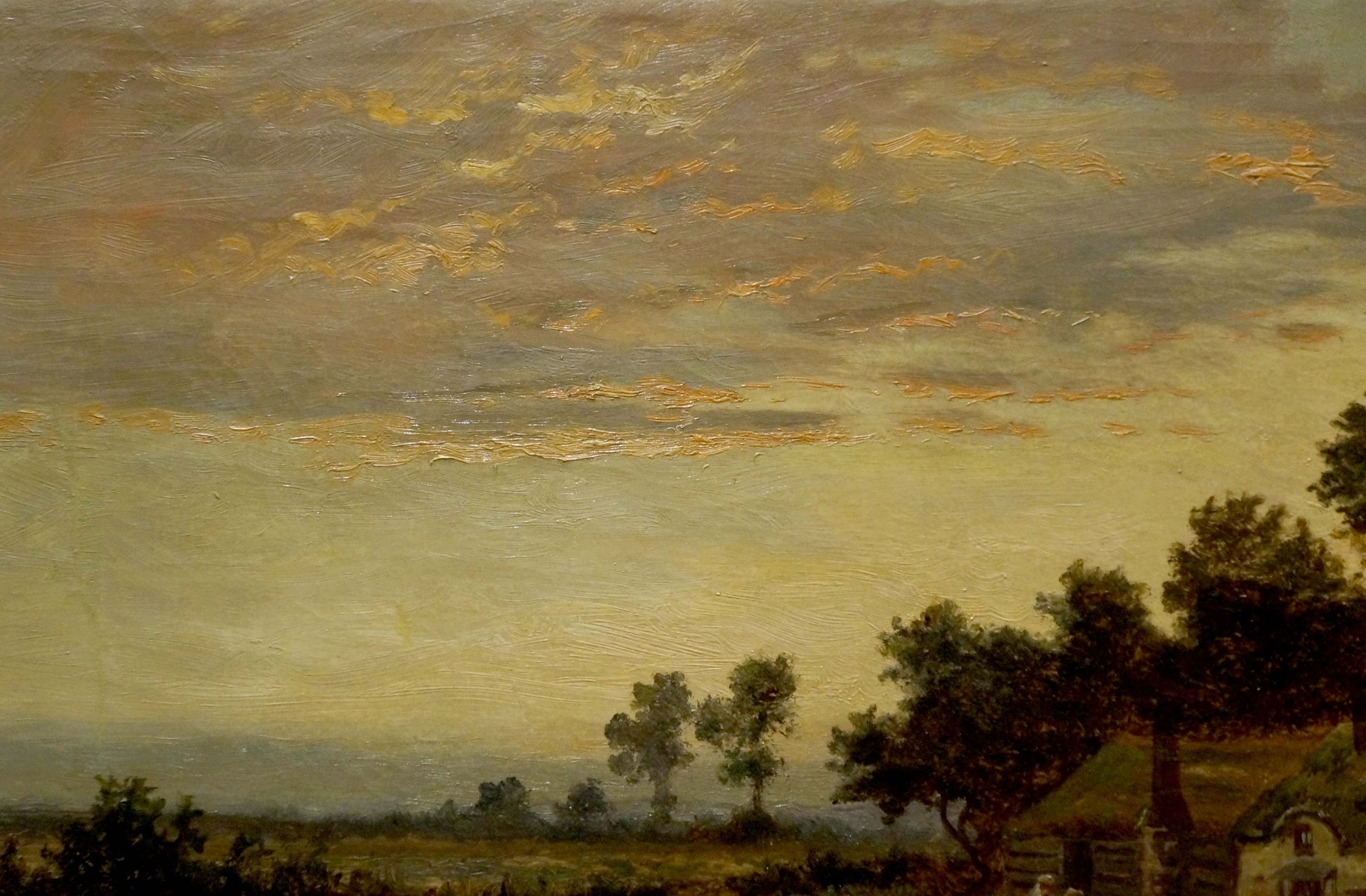 Oil painting Evening in the Village by B. Sherrin serene countryside scene