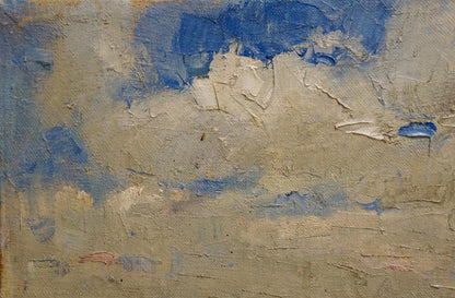 Oil painting Landscape Pozdeev Sergey with impasto blue beige strokes