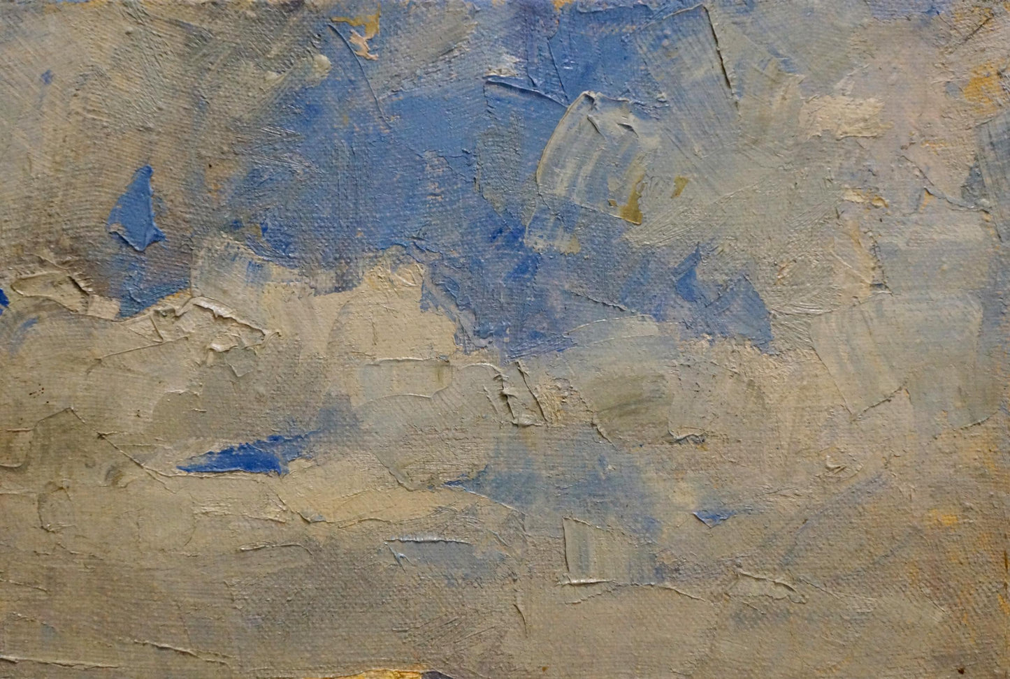 Oil painting Landscape Pozdeev Sergey with thick blue beige textured brushstrokes