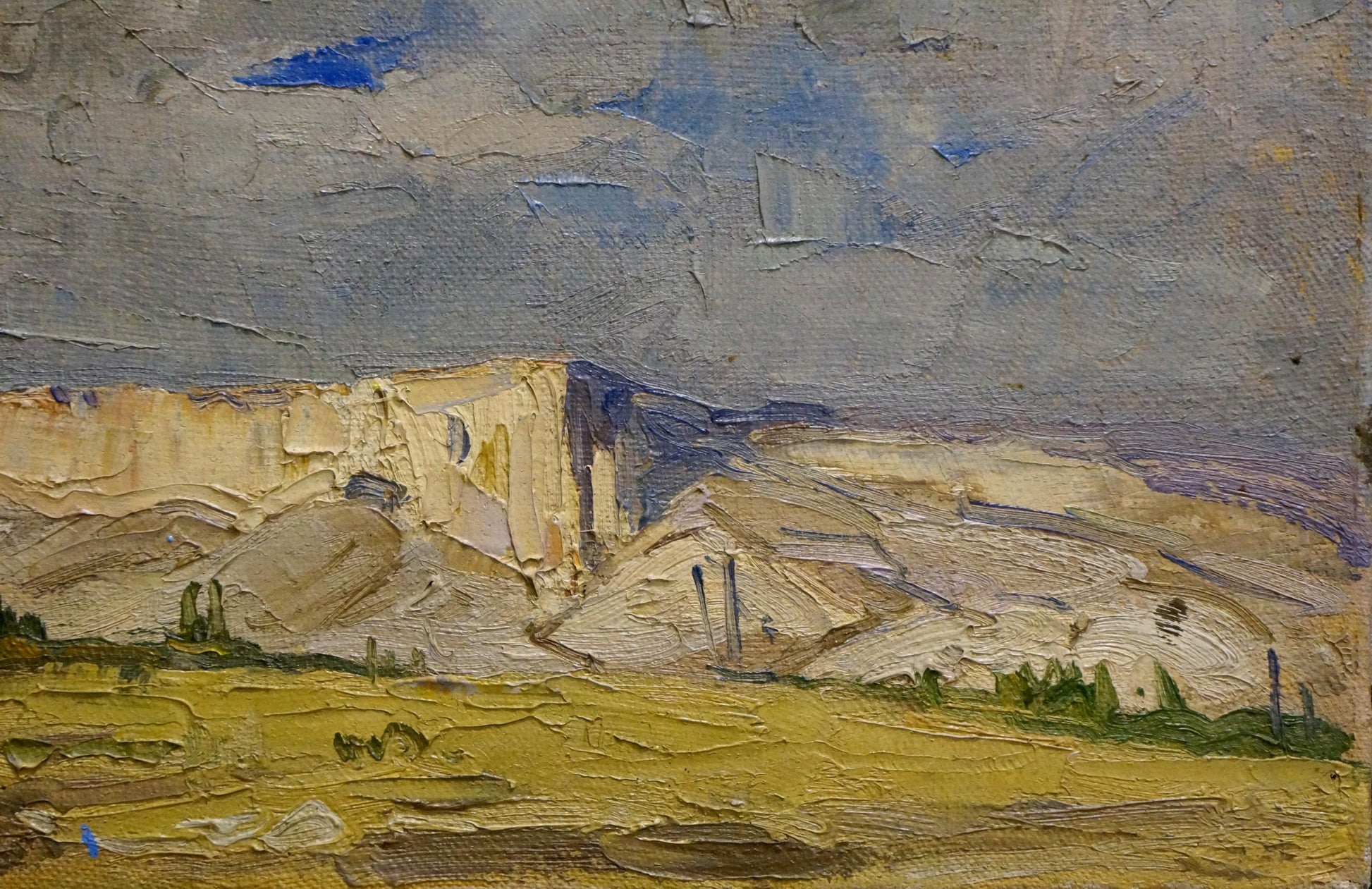 Oil painting Landscape Pozdeev Sergey: rugged sunlit textured landscape