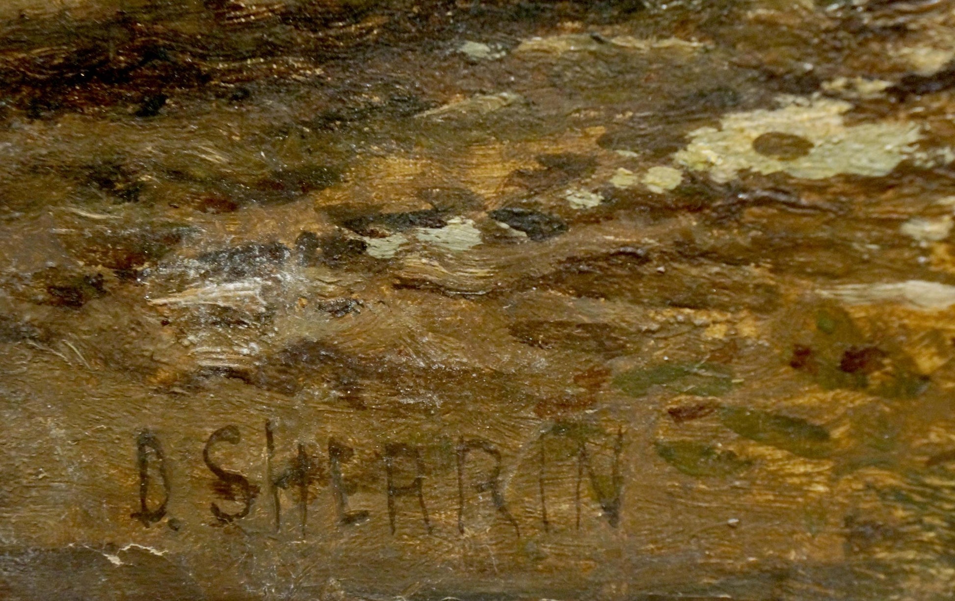 Back of oil painting Evening in the village B. Sherrin with signature d