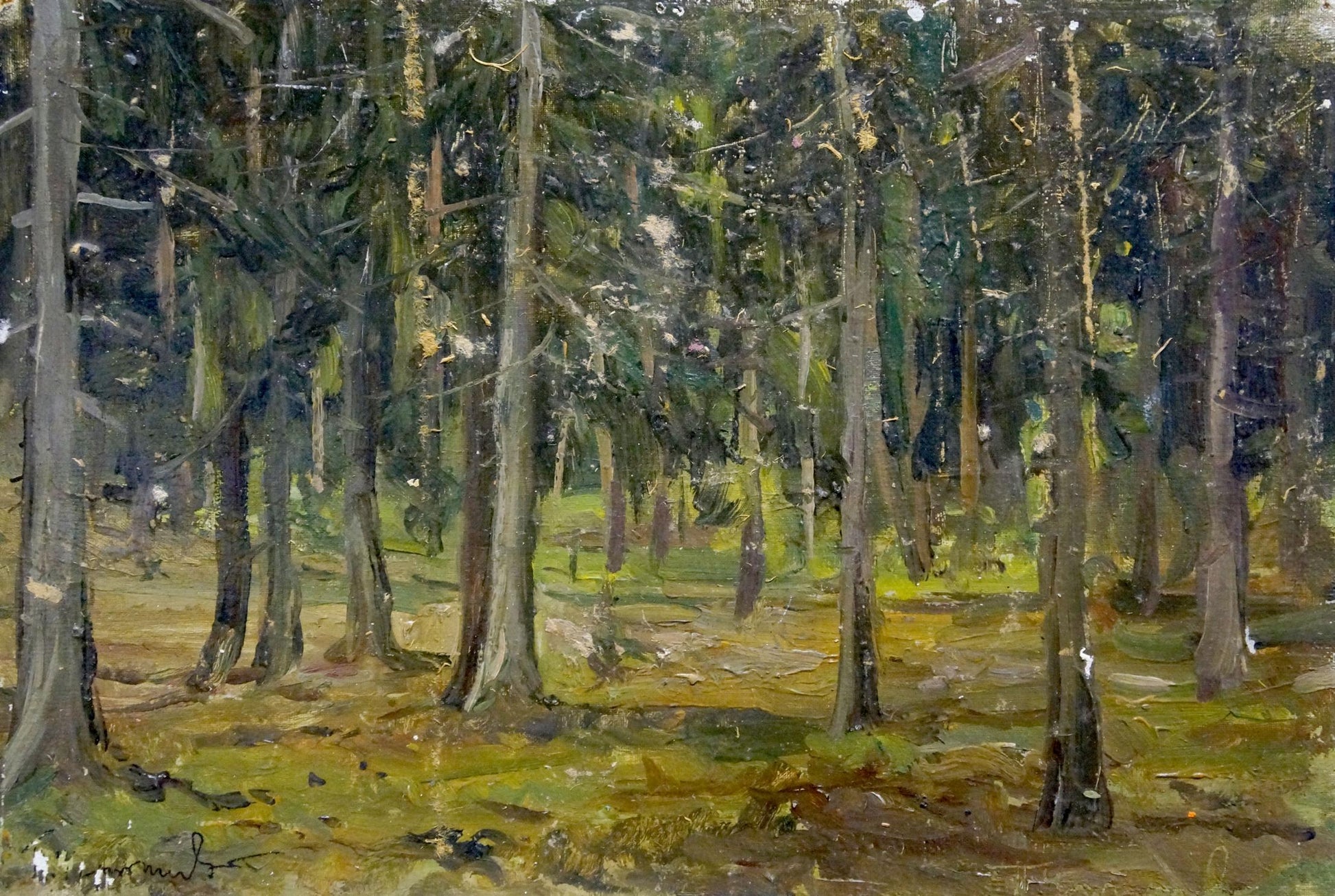 Textured oil painting Twilight in the old forest by Petr Chernyshevsky