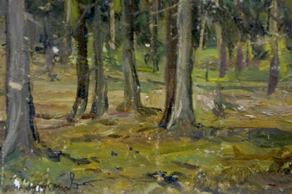 Textured oil painting Twilight in the old forest by Petr Chernyshevsky