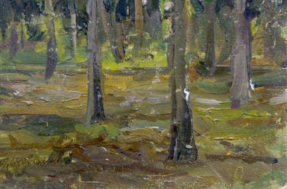 Textured oil painting Twilight in the old forest by Petr Chernyshevsky