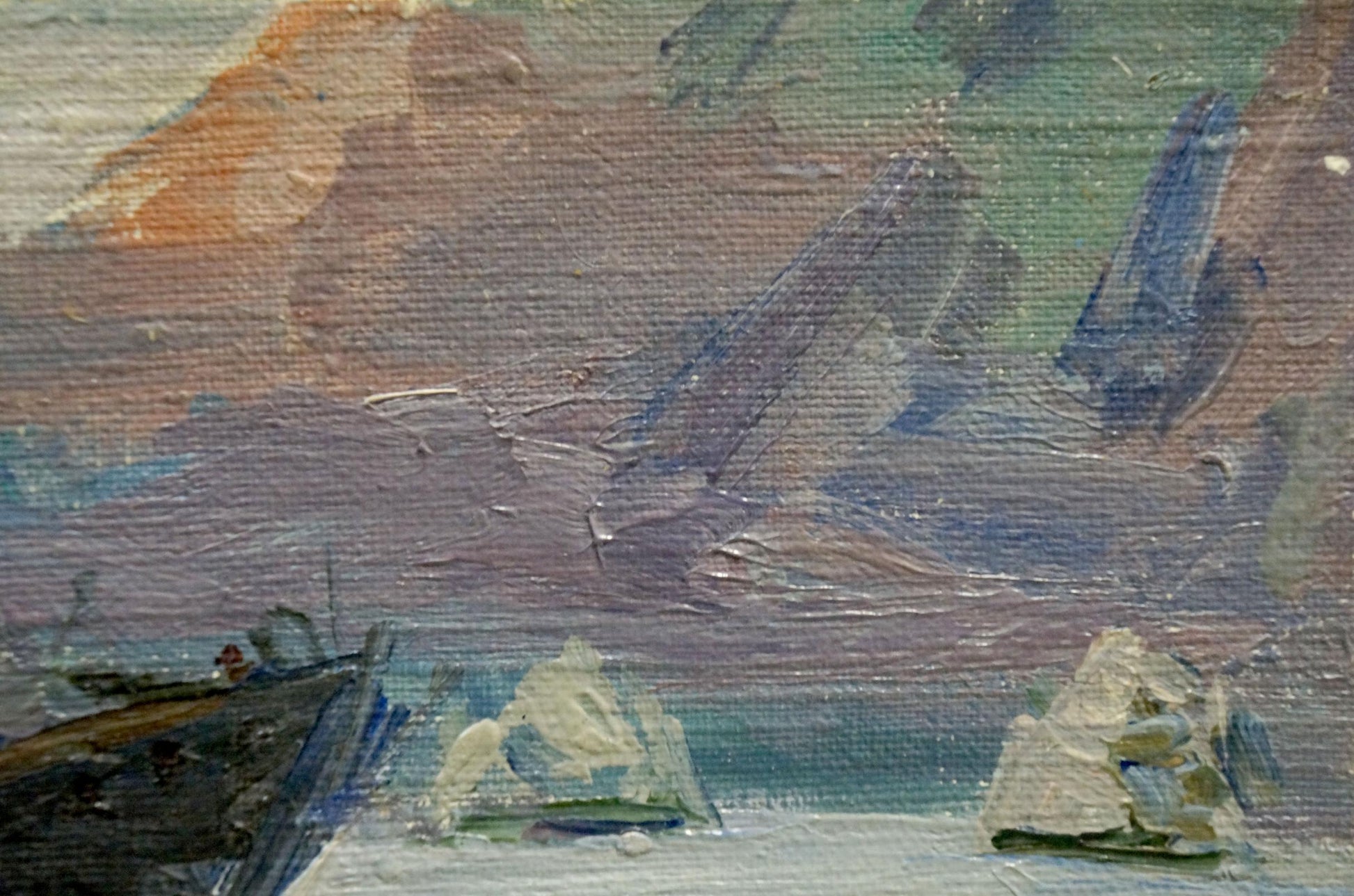 Textured oil painting of Rest on the boat by Shishko Sergei Fedorovich, coastal scene