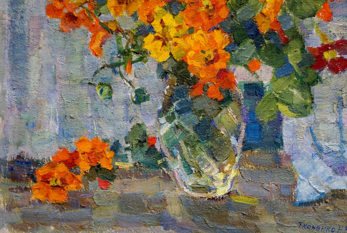 Oil painting of orange yellow flowers bouquet by Tkachenko Nina Vasilievna