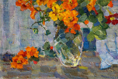 Oil painting of orange yellow flowers bouquet by Tkachenko Nina Vasilievna