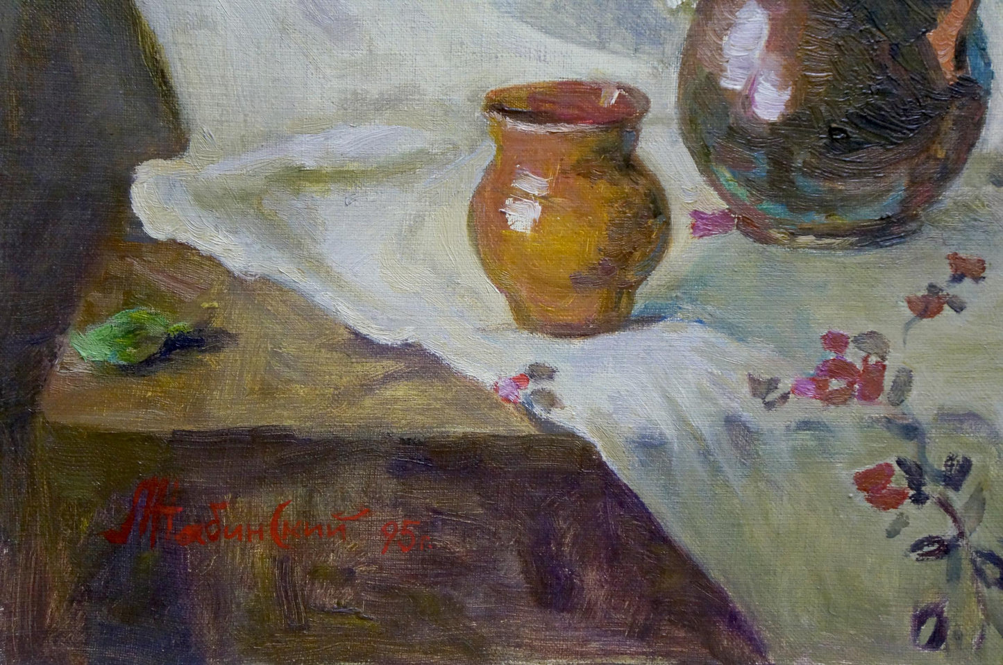 Oil painting Lilac by Zhabinsky Leonid Andreevich in orange ceramic jug