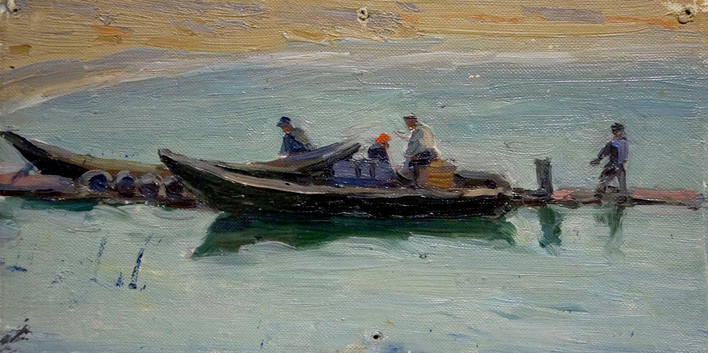 Oil painting Seascape by Knishevsky Vladimir Leonidovich, two boats on turquoise water