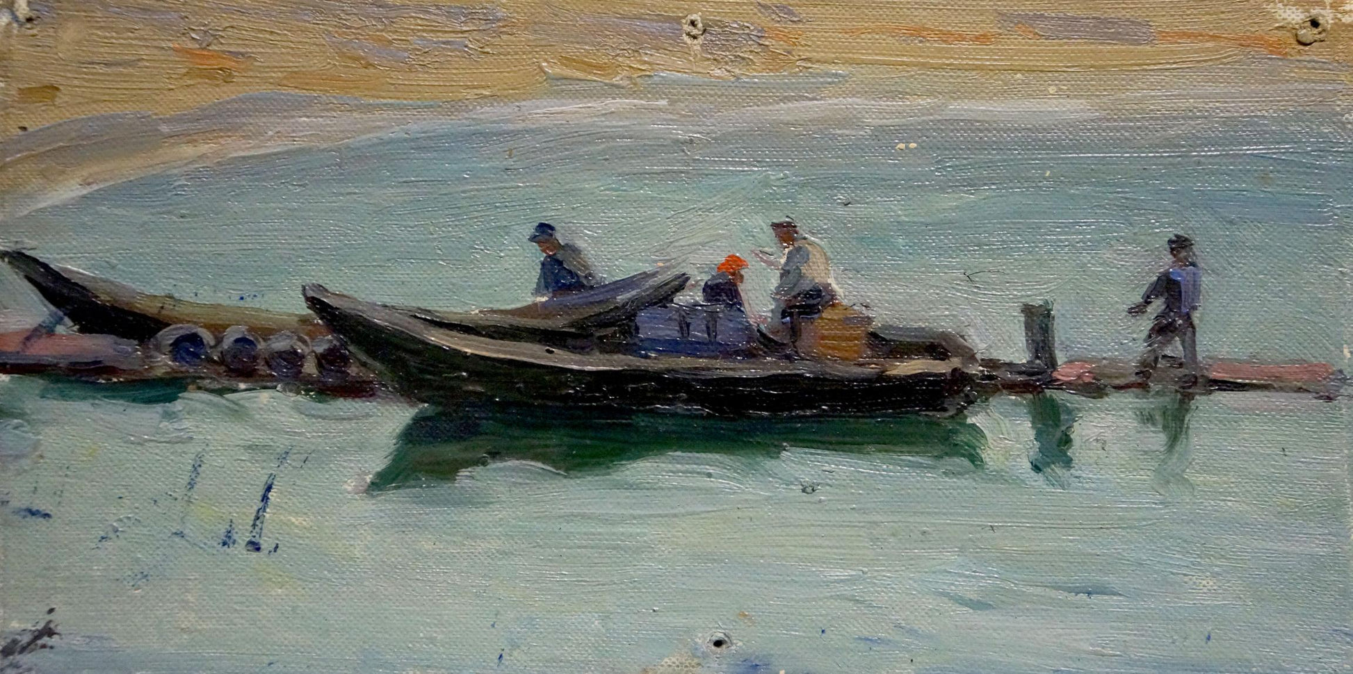 Oil painting Seascape by Knishevsky Vladimir Leonidovich, two boats on turquoise water