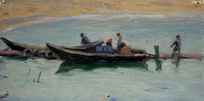 Oil painting Seascape by Knishevsky Vladimir Leonidovich, two boats on turquoise water