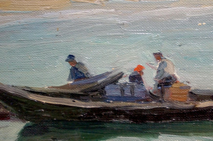 Oil painting seascape by Knishevsky Vladimir Leonidovich, boat on turquoise water