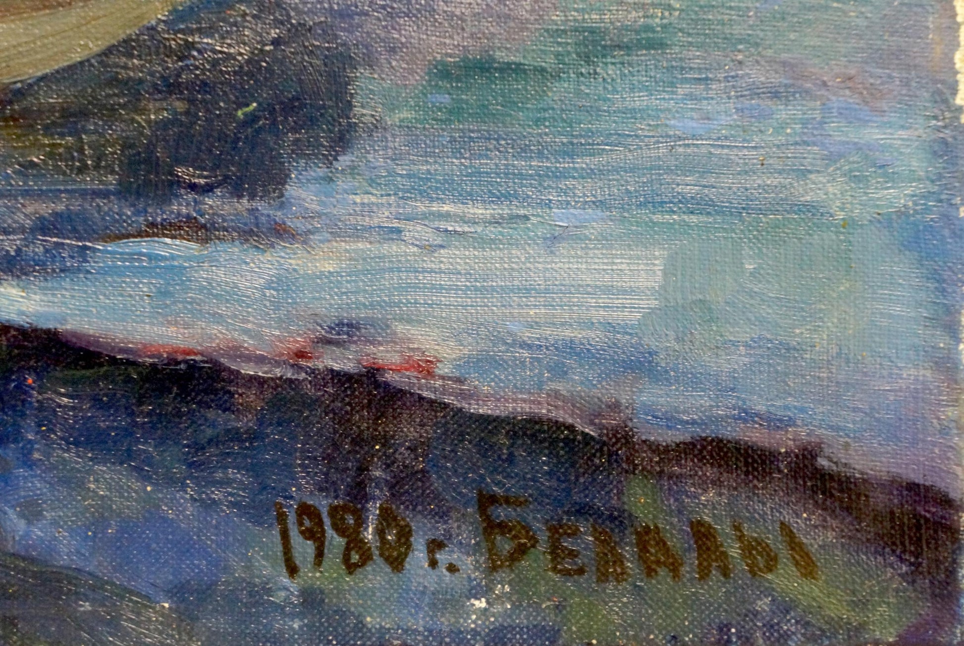 1980 Bernard signature on back of Oil painting Pepper and apples canvas