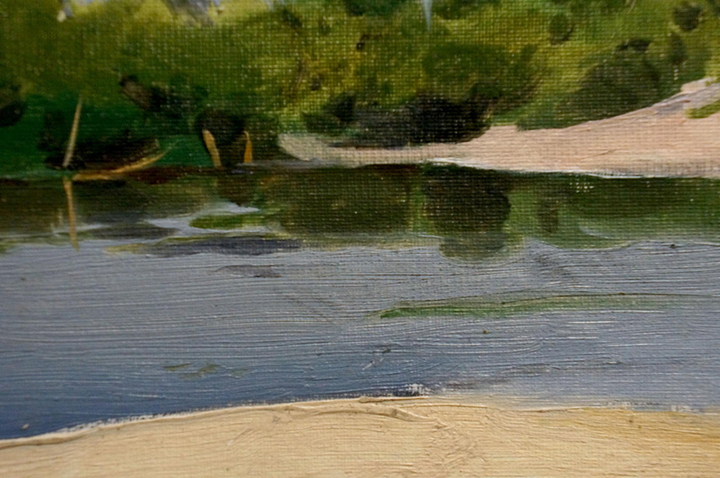 Oil painting On the shore by Pyotr Alekseevich Alekseev, tranquil river scene