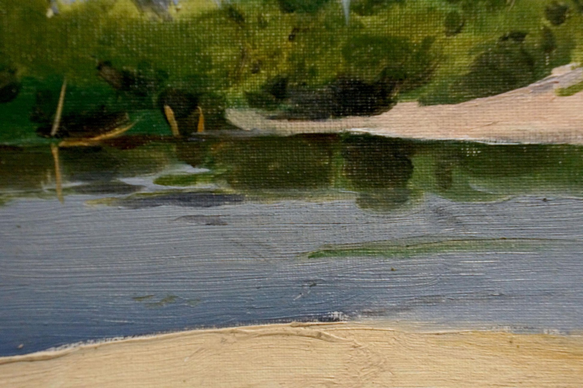 Oil painting On the shore by Pyotr Alekseevich Alekseev, tranquil river scene