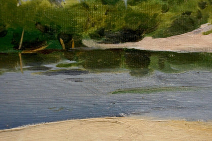 Oil painting On the shore by Pyotr Alekseevich Alekseev, tranquil river scene
