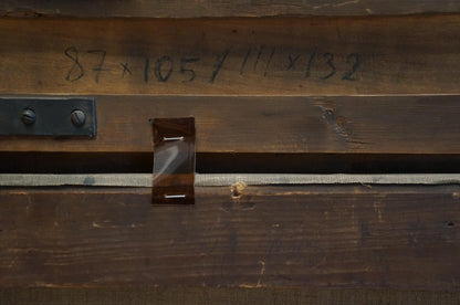 Back of dark brown wooden frame with metal latch for Oil painting Still life with fruit