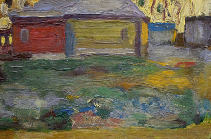 Oil painting Twilight in the Countryside Konchalovsky: rustic house