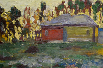 Oil painting Twilight in the Countryside by Konchalovsky, vibrant impressionist house