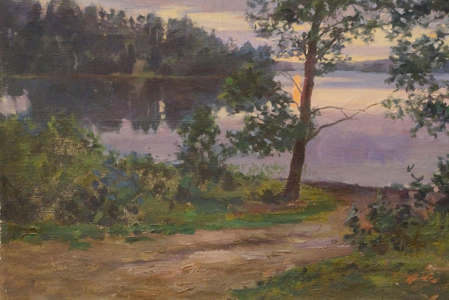 Serene lakeside sunset oil painting by Petrov Boris Stepanovich