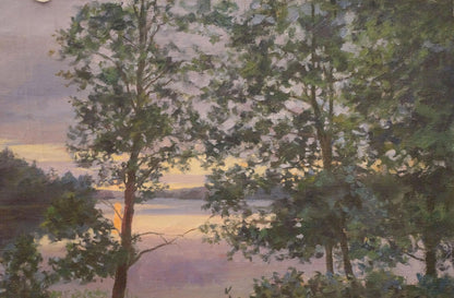 Serene lakeside sunset oil painting by Petrov Boris Stepanovich