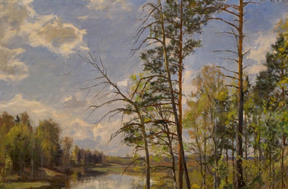Oil painting of serene forest landscape by Petrov Boris Stepanovich