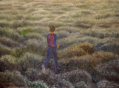 Oil painting of boy in field by Chernikov Nikolay Vladimirovich