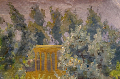 Oil painting of golden-yellow columns in lush foliage by Chernikov Nikolay Vladimirovich