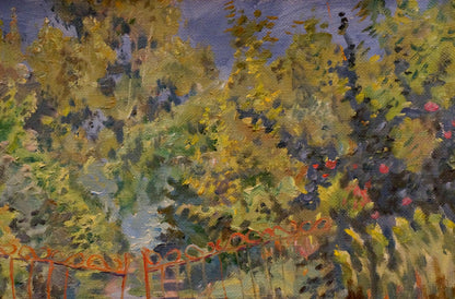 Oil painting Thicket summer park by Nikolay Chernikov, vibrant impressionist foliage