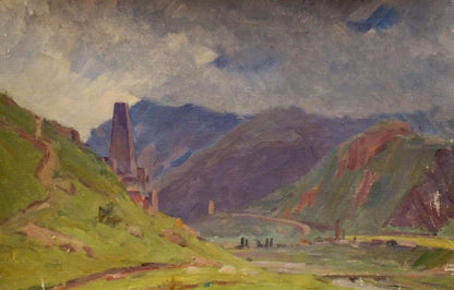 Oil painting To the rain by Chernikov Nikolay Vladimirovich: tower in green hills